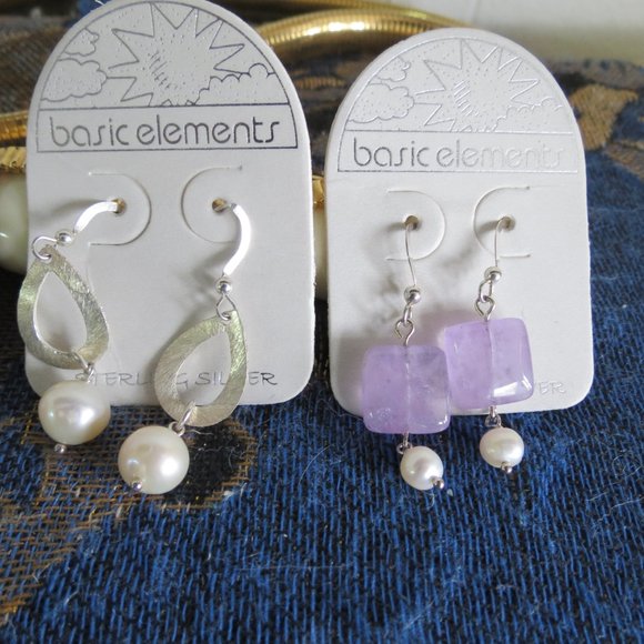 3 pairs Sterling Silver Earrings, Amethyst-Pearl - Picture 3 of 5